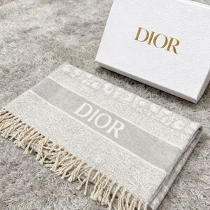 Dior Oblique Scarf in Ecru and Gray Cashmere